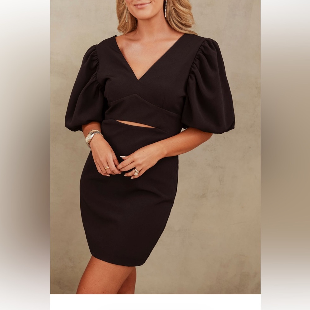 Vici x Emily Travis Black Puff Sleeve Dress